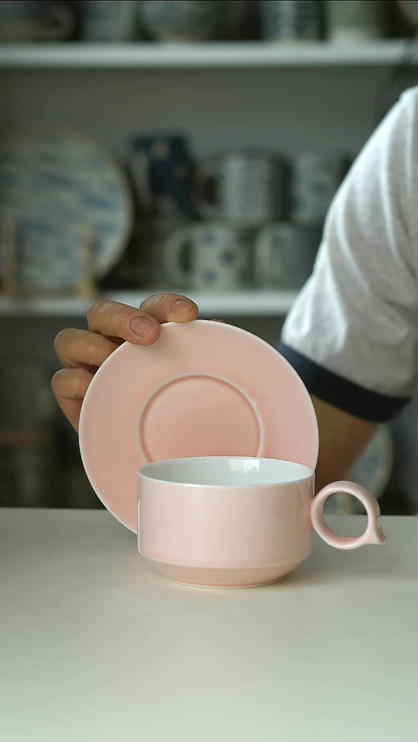 陶瓷微瑕仙女粉咖啡杯碟200ml@4-2@