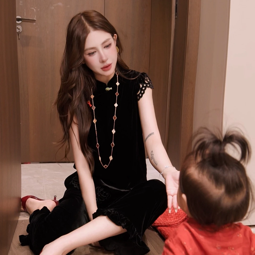 G. yantong/郭彦彤设计感真丝丝绒轻国风上衣夏季蕾丝高级DDL92