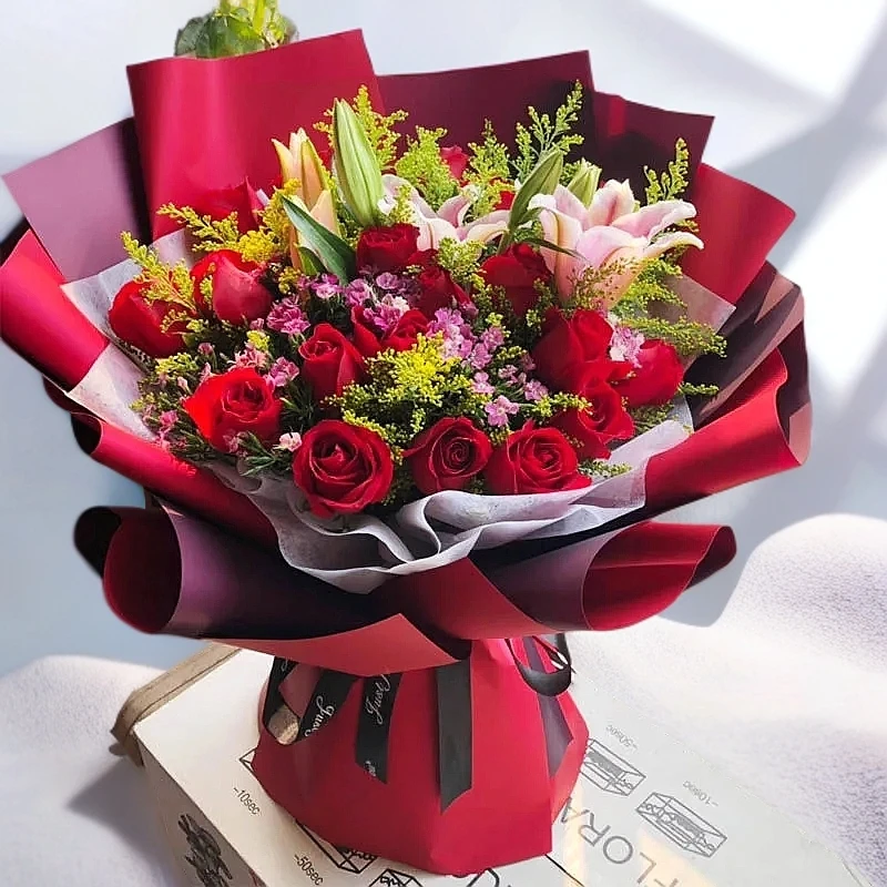 99朵11朵红玫瑰粉百合混搭鲜花束同城花店配送女朋友玫瑰花花束