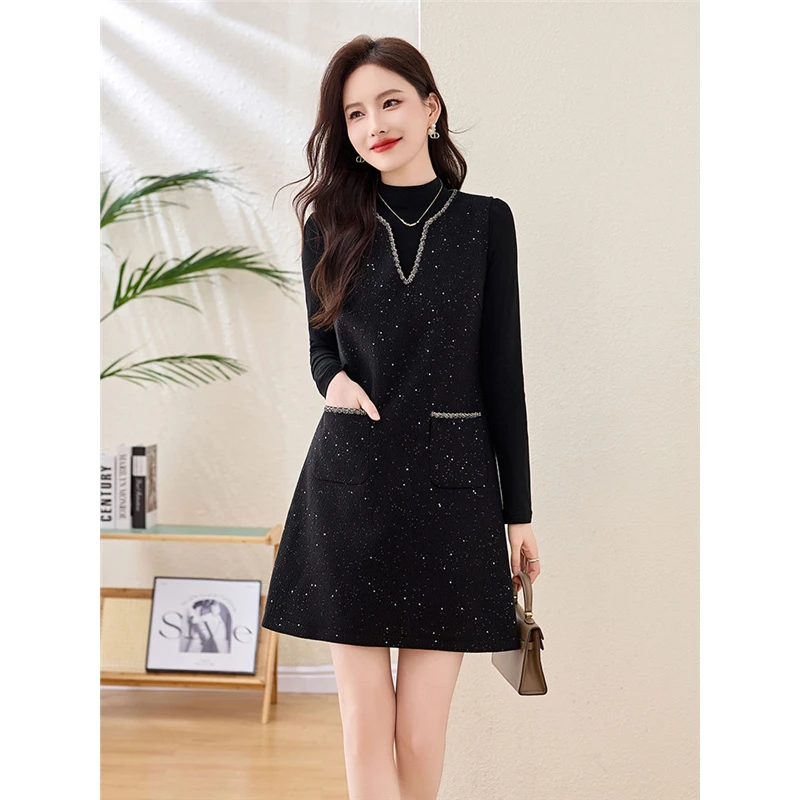 小香风黑色马甲连衣裙套装女秋季新款法式气质毛呢背心裙两件套潮