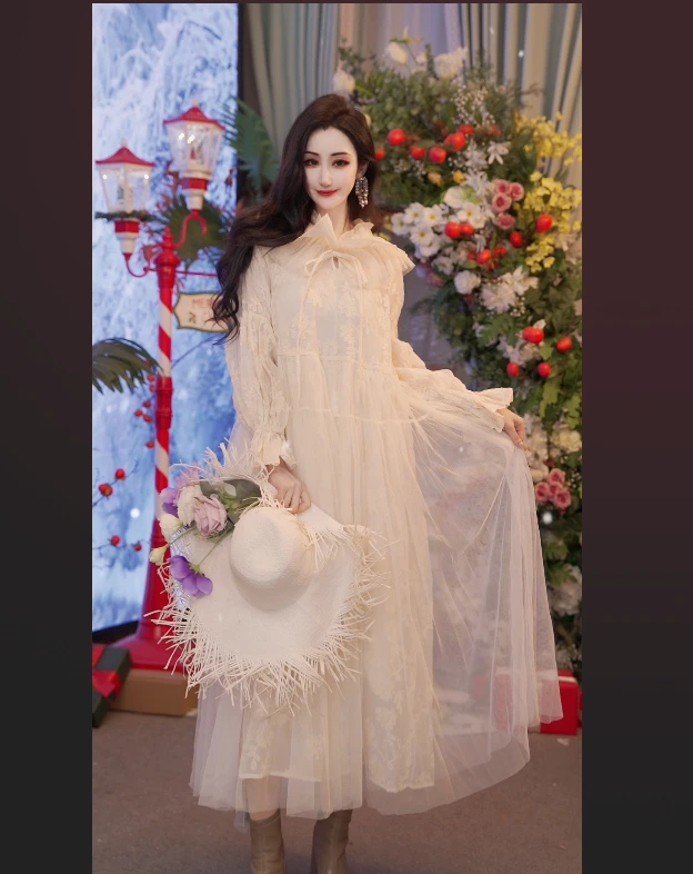 【粉黛高端定制】秋冬季新款印花花纹气质长裙连衣裙241D009