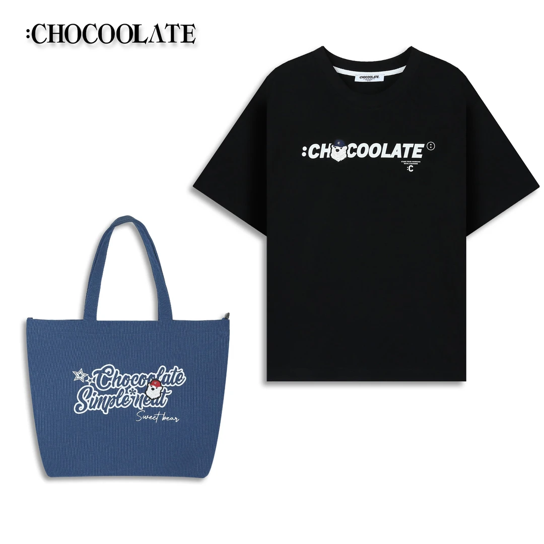 it:CHOCOOLATE经典北极熊情侣ins字母T恤+小众帆布通勤包