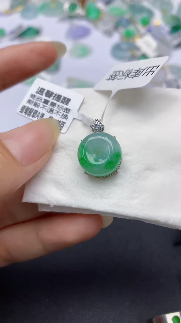 颈饰银S925镶嵌翡翠天然缅甸a货翡翠百元以上9元证书费自理