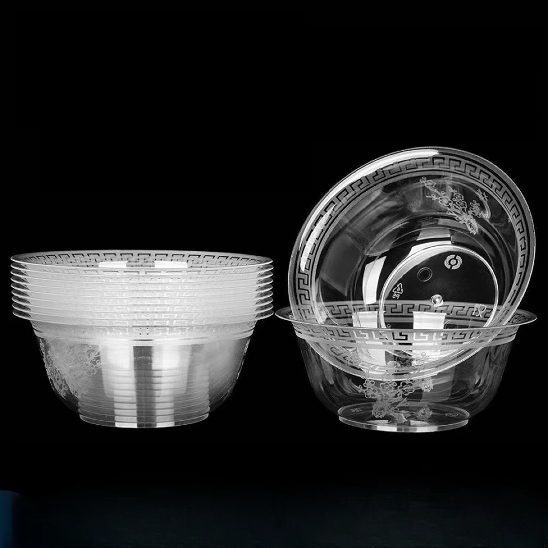 【新疆包邮】家用一次性水晶航空餐具透明塑料饭店硬质加厚汤碗