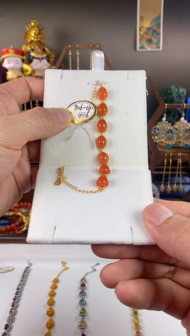 银S925镀金镶嵌手链南红玛瑙，826-14南红手链