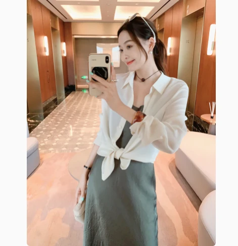 美洋MEIYANG翩翩衬衫 仿真丝|慵懒轻薄微透宽松长袖衬衣M