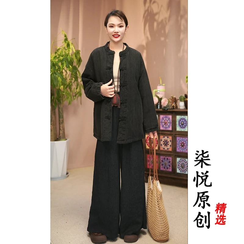 【柒悦】复古做旧炒色立领中式盘扣夹棉短款外套（衣长64胸围130）