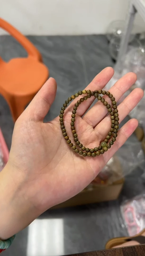 未镶嵌维腊木（绿檀）手串和田玉绿檀木款双圈手链[0526]