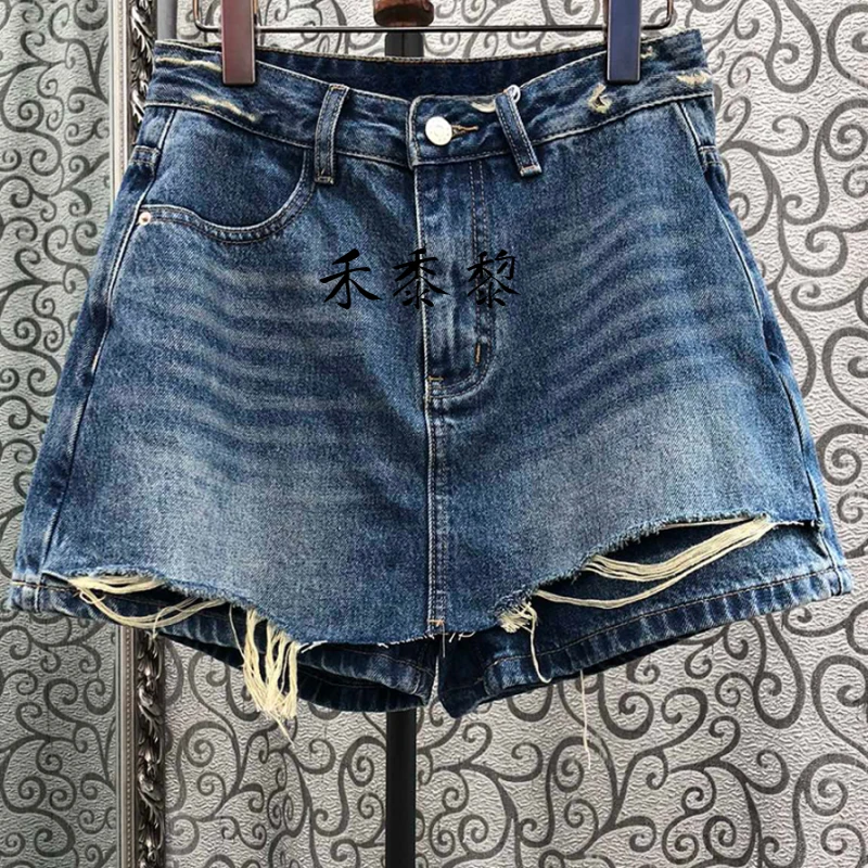 新款阔腿复古高腰牛仔裤时尚个性短裤水洗慵懒夏季百搭显瘦裤子
