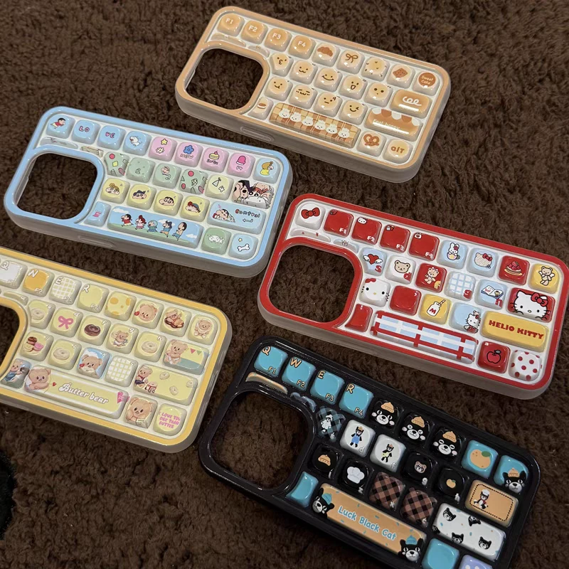 ins立体键盘Kitty猫手机壳适用苹果16promax15 14 13 12 11软gk