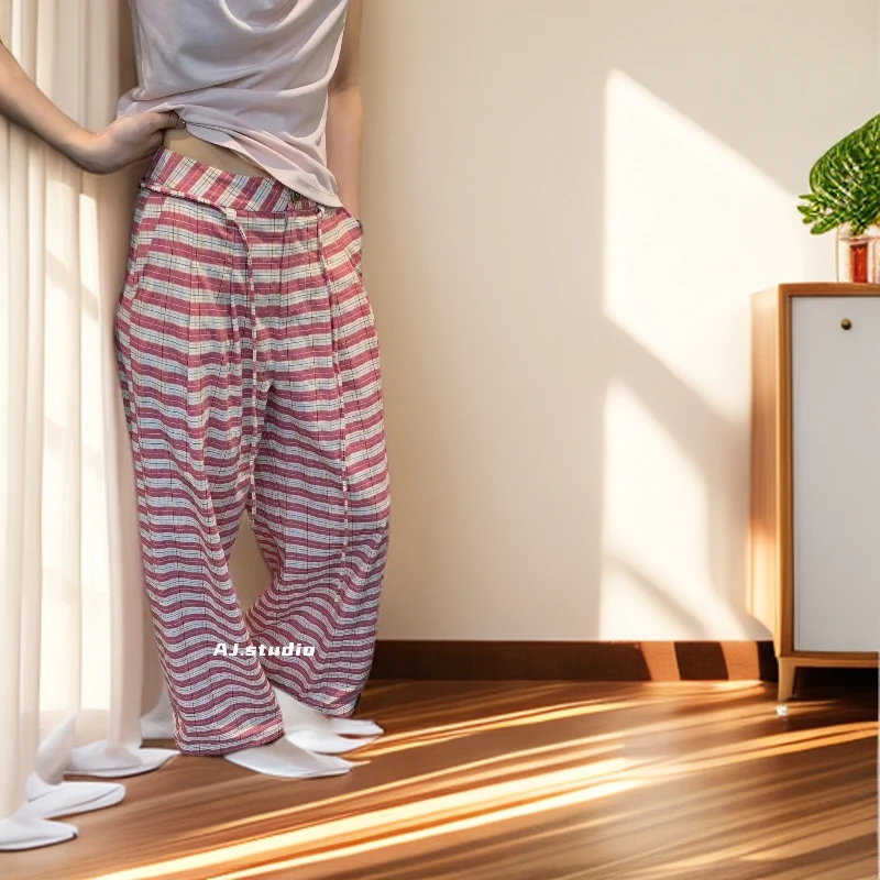 AJ（1aj95202#）百搭格子裤！抽绳阔腿休闲裤 4-25