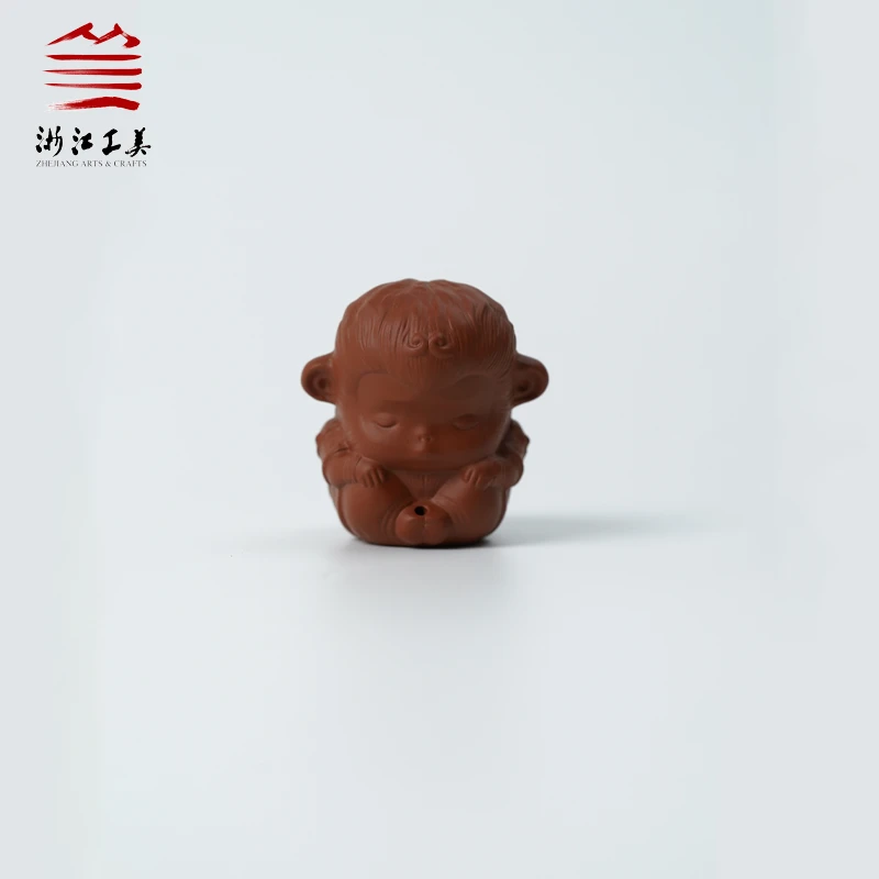 紫砂茶宠小灵猴可爱茶玩家用茶室禅意香插手工萌宠悟空猴子小摆件