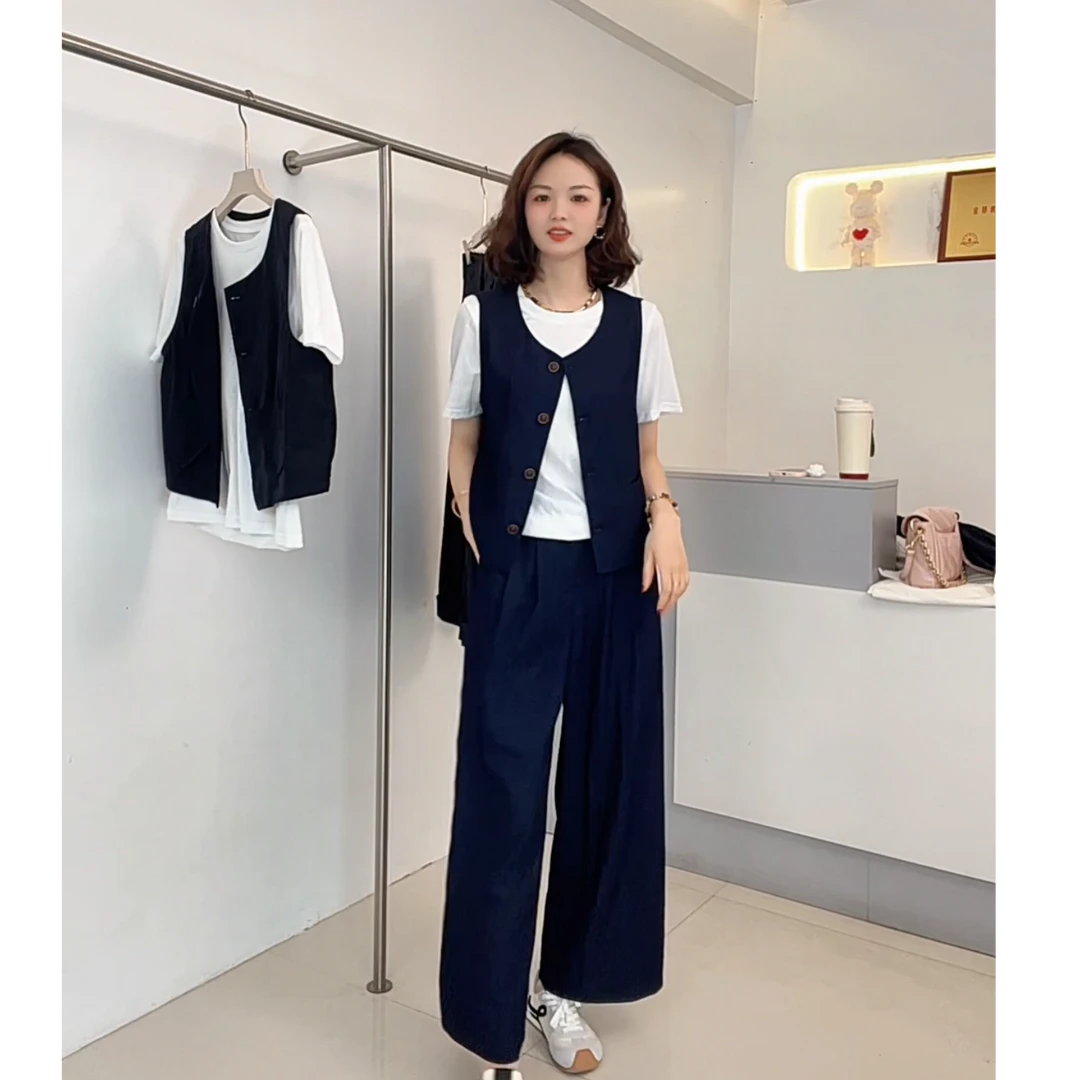 76款【清凉夏日套装】老钱风夏季薄款马甲＋打底＋阔腿裤三件套