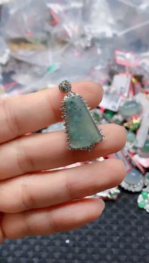 银S925镶嵌戒指翡翠天然A货缅甸翡翠