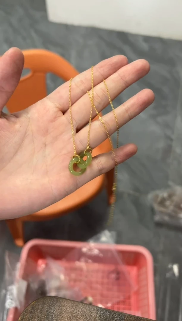 项链银S925镶嵌和田玉和田玉环环相扣银项链[多样发其一]