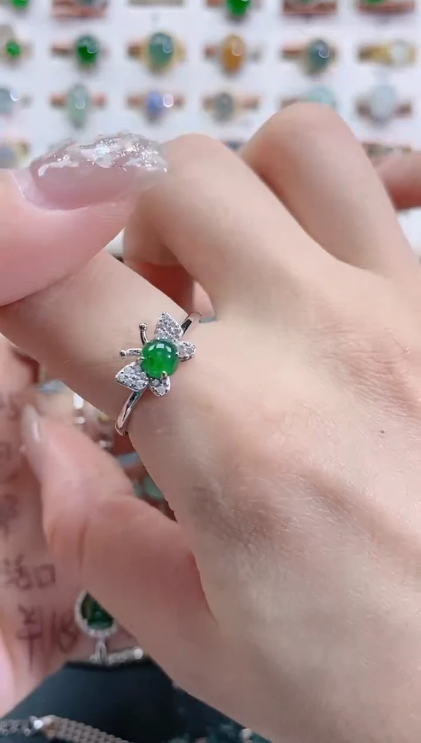 银S925镶嵌戒指翡翠天然翡翠