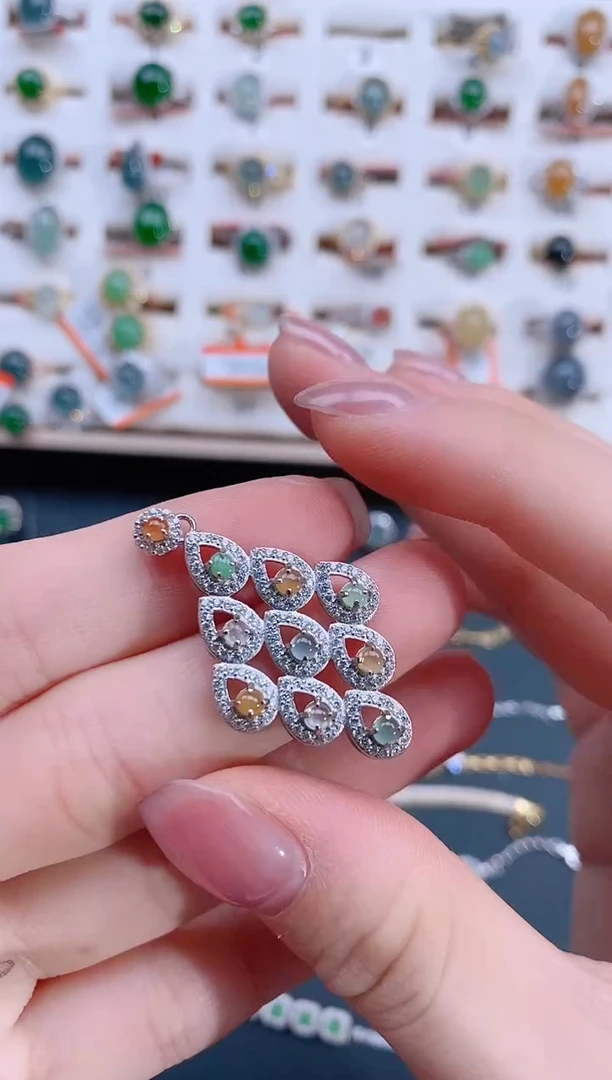 翡翠银S925镶嵌颈饰天然翡翠