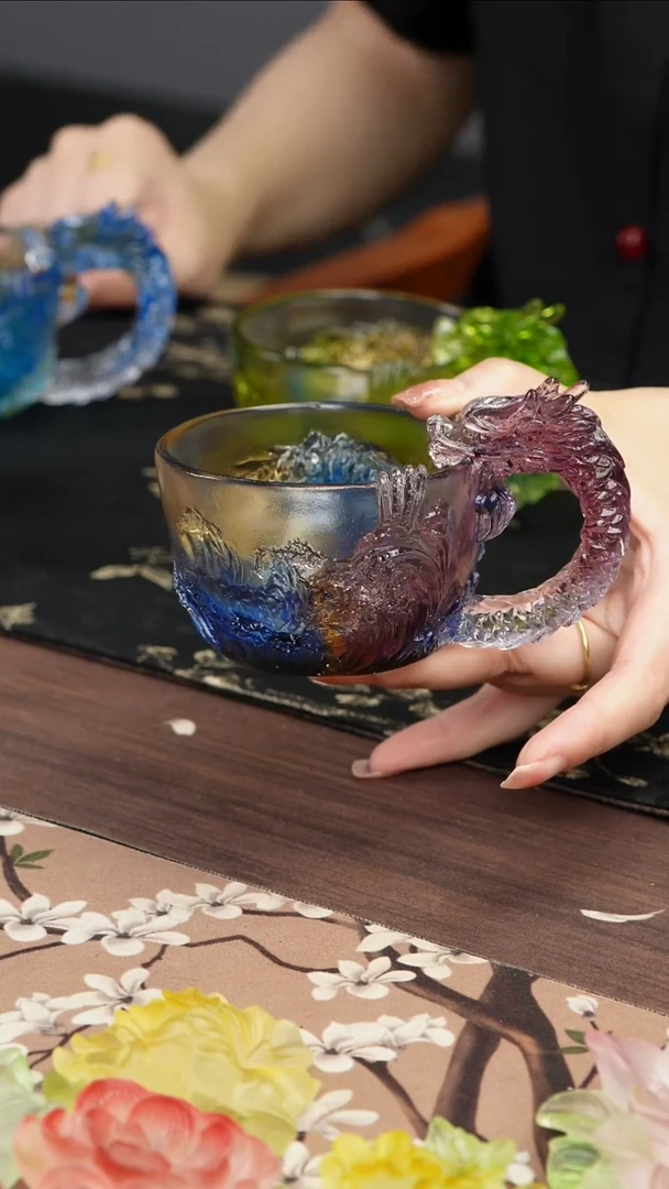 琉璃手工艺品紫色龙杯