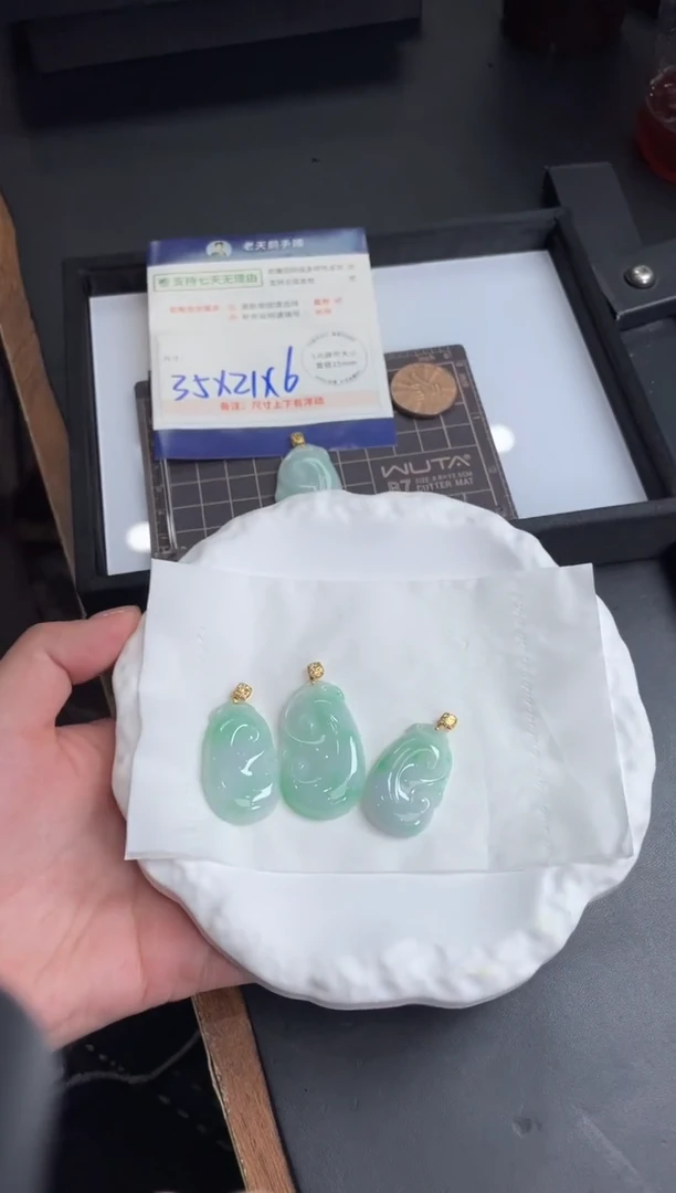 【闪购商品】翡翠挂件18K金镶嵌如意FL14配绳/多样性发其一CP