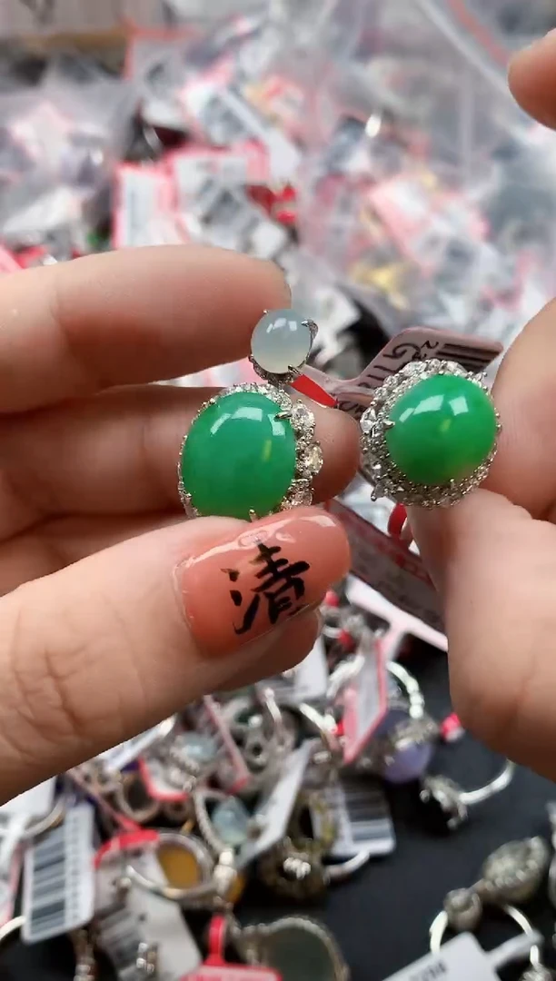 银S925镶嵌戒指翡翠天然A货缅甸翡翠