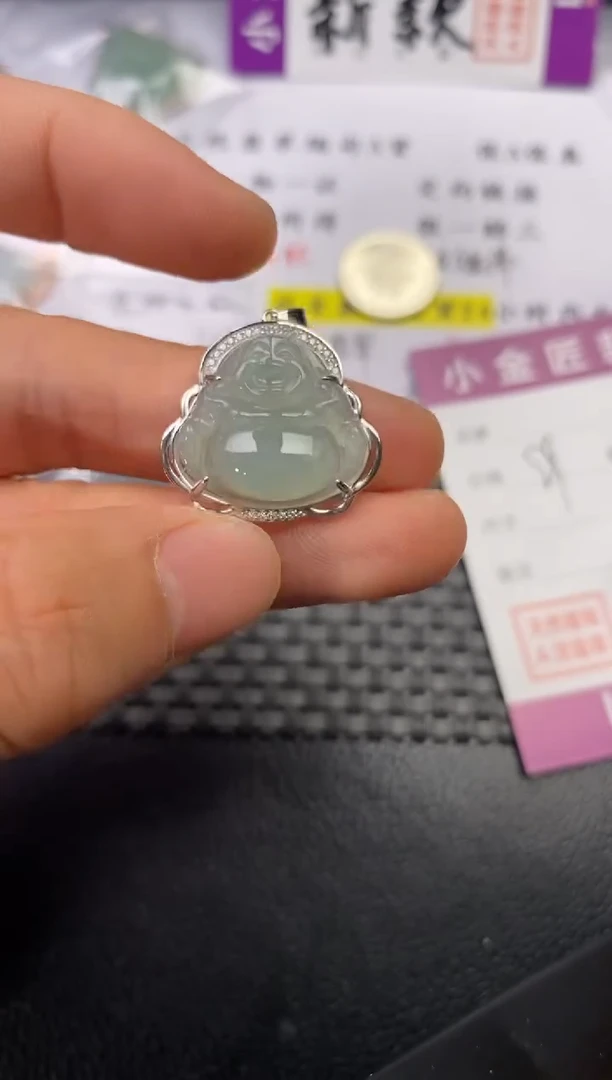 颈饰银S925镶嵌翡翠雪挂件