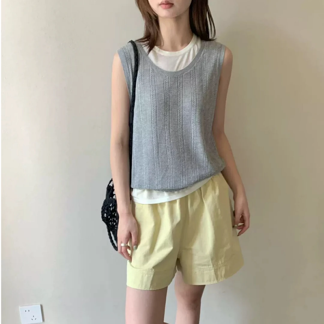 老钱风真两件亚麻背心罩衫2025新款女极简风温柔韩风