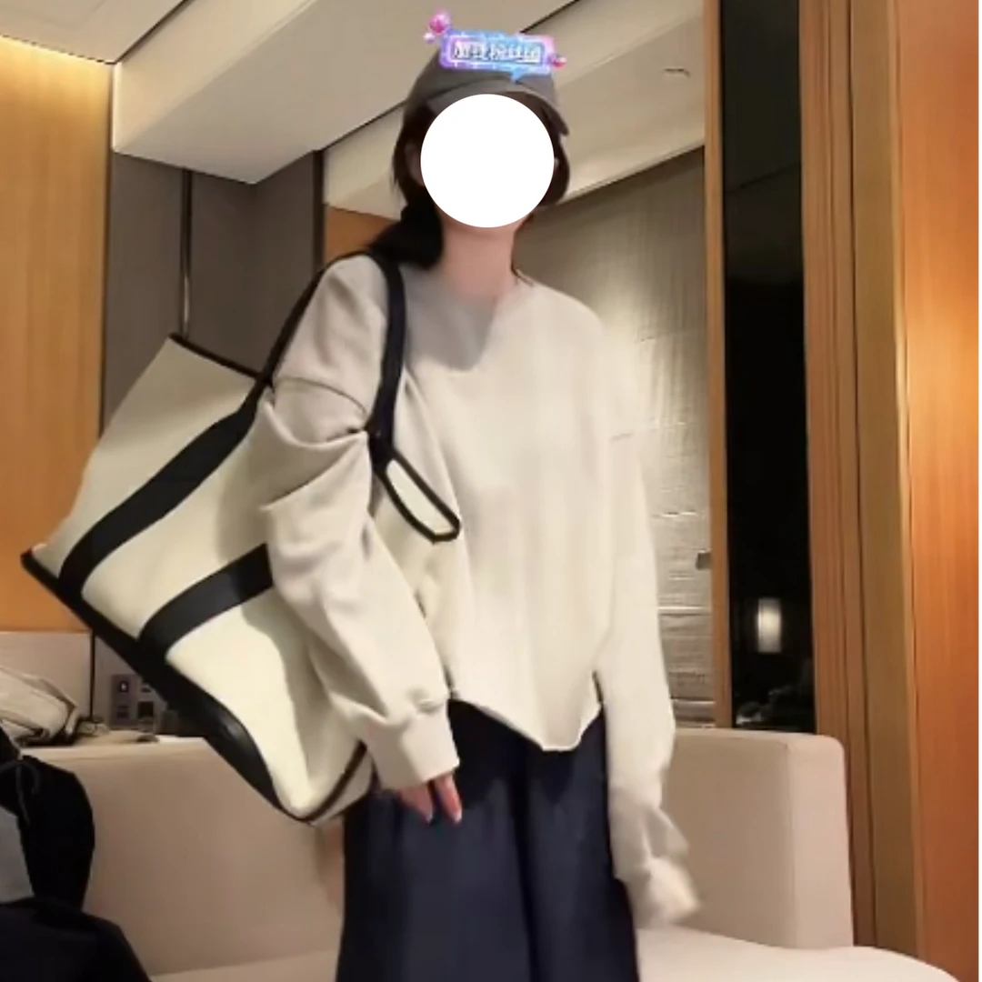 秋季新款早秋必备基础纯色卷边宽松圆领短款卫衣休闲松弛长袖