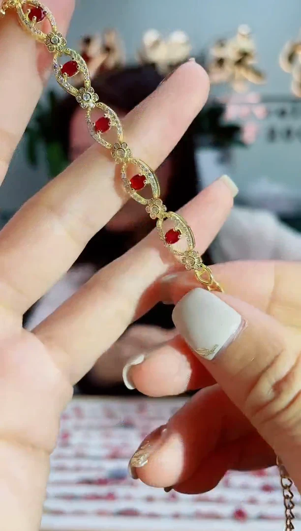 银S925镶嵌手链红宝石手链