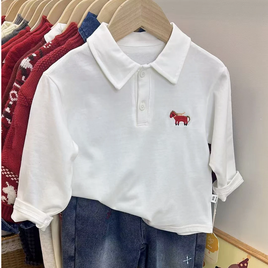 秋冬新品~男宝翻领刺绣Polo休闲百搭长袖棉T恤