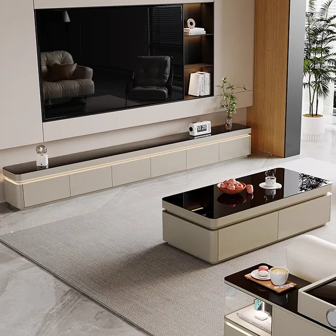 新款实木电视柜茶几组合现代简约客厅高级感2025新款烤漆轻奢地柜