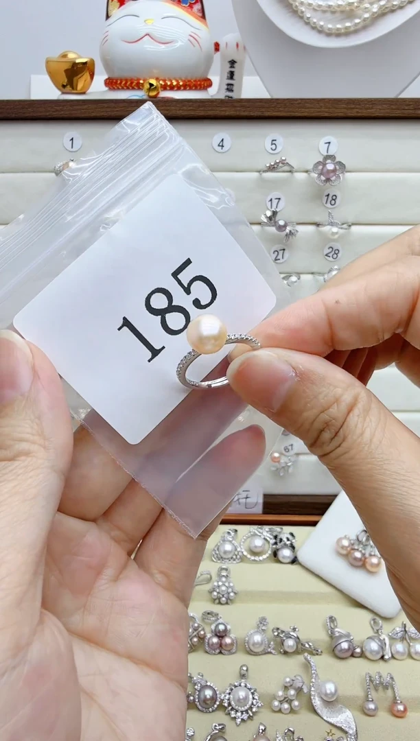 银S925镶嵌戒指淡水珍珠185