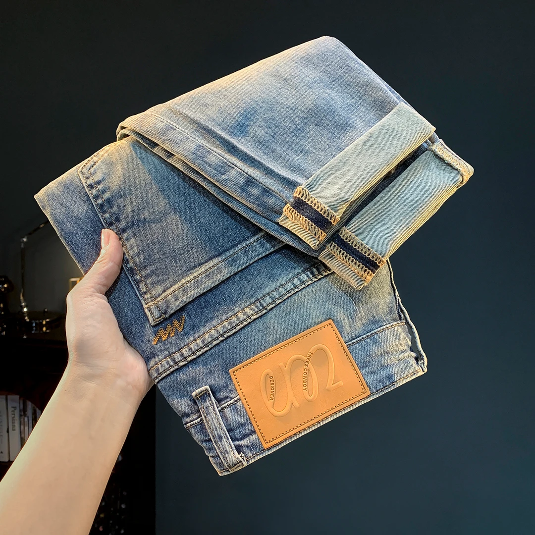 破洞牛仔裤男春夏薄款潮牌微哈伦弹力百搭高档水洗美式休闲裤子