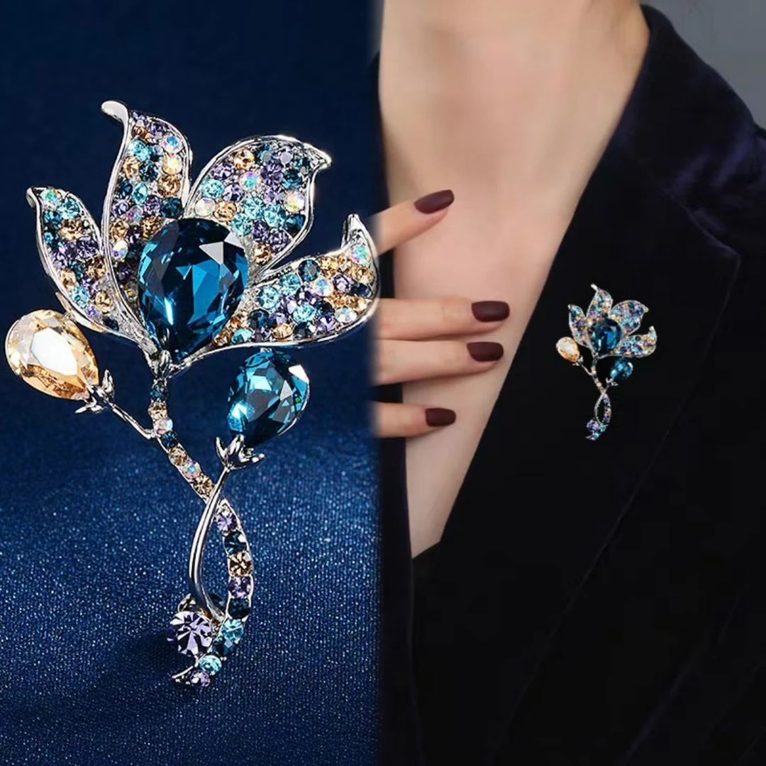 合金合成锆石胸针 夏天马蹄莲花蓝色高档时尚蛇年百搭胸针