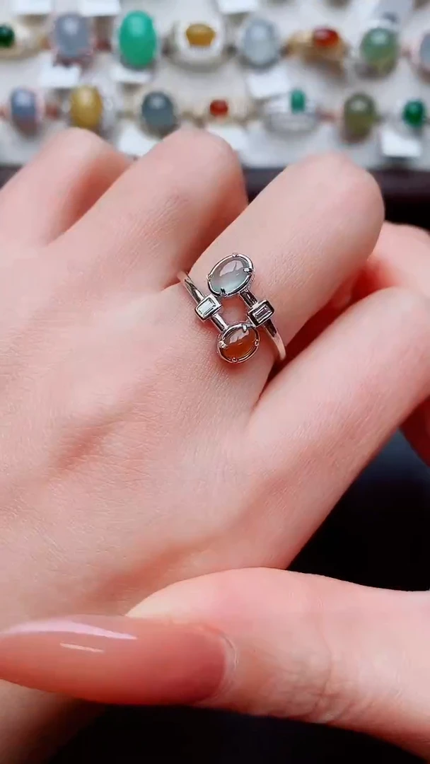 银S925镶嵌戒指翡翠...