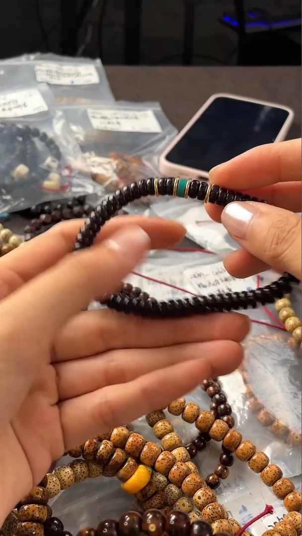 手串星月菩提精工级朱砂供药片7*3手串