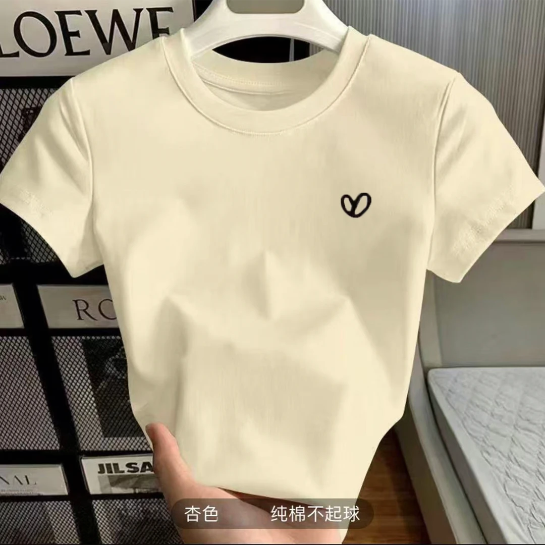 710《爆款刺绣桃心》时尚女款夏季吸湿透气圆领短袖