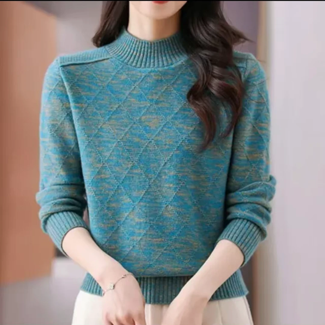 秋冬新款半高领套头洋气毛衣冬季针织打底时尚百搭宽松加厚打底衫