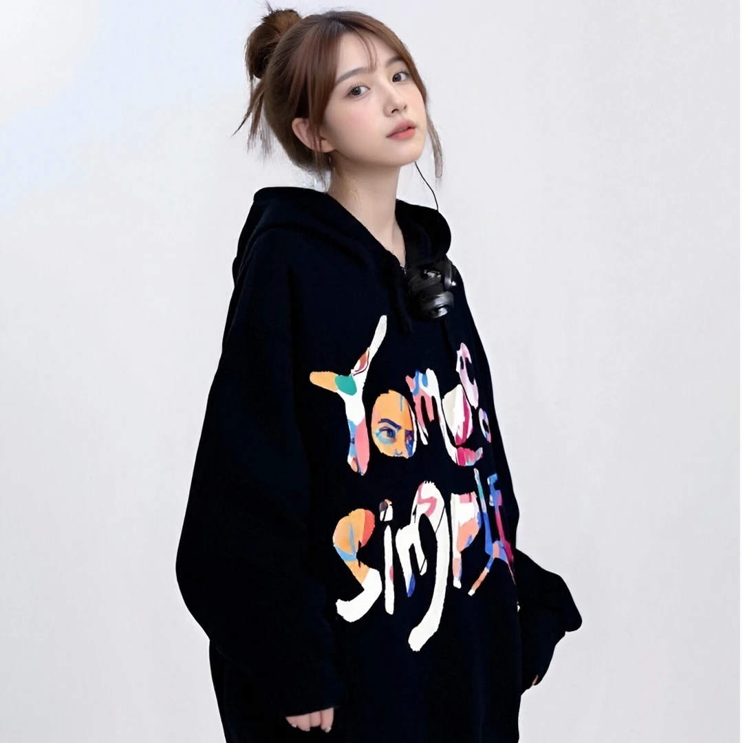 【YOMOCO】春秋字母长袖秋季连帽学院风卫衣休闲慵懒风韩版卡通