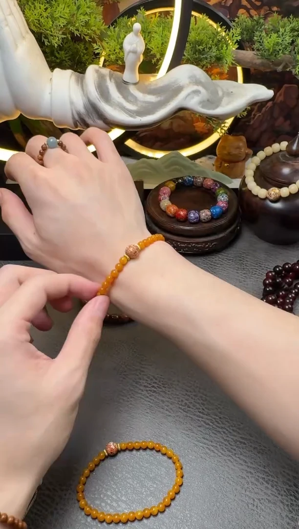 手链蜜蜡未镶嵌蜜蜡梵高落日橘单圈