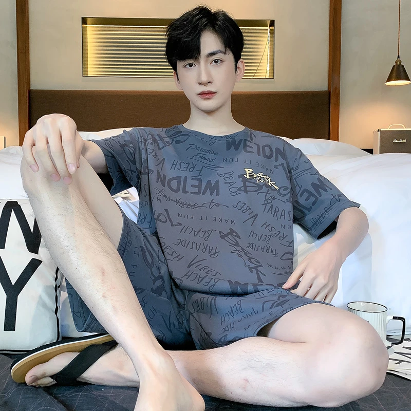 云朵棉睡衣男夏季圆领短袖大码休闲男士睡衣短袖短裤家居服6034