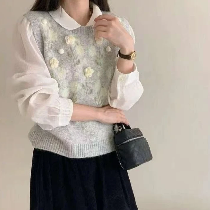 DEZI舒适百搭手工花朵女款针织马甲LS8451088
