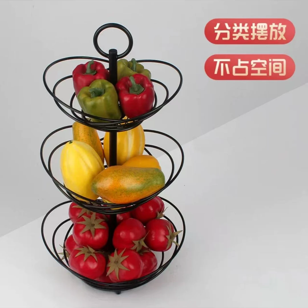 厨房蔬果置物架三层可拆分收纳架餐桌蔬菜收纳篮家用铁艺水果篮