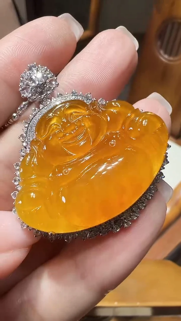 翡翠18K金镶嵌吊坠(不含链)佛公