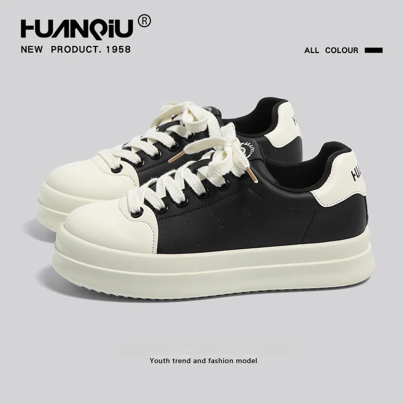 环球厚底板鞋男款2025春秋季新款潮流鞋子百搭轻便休闲运动小白鞋