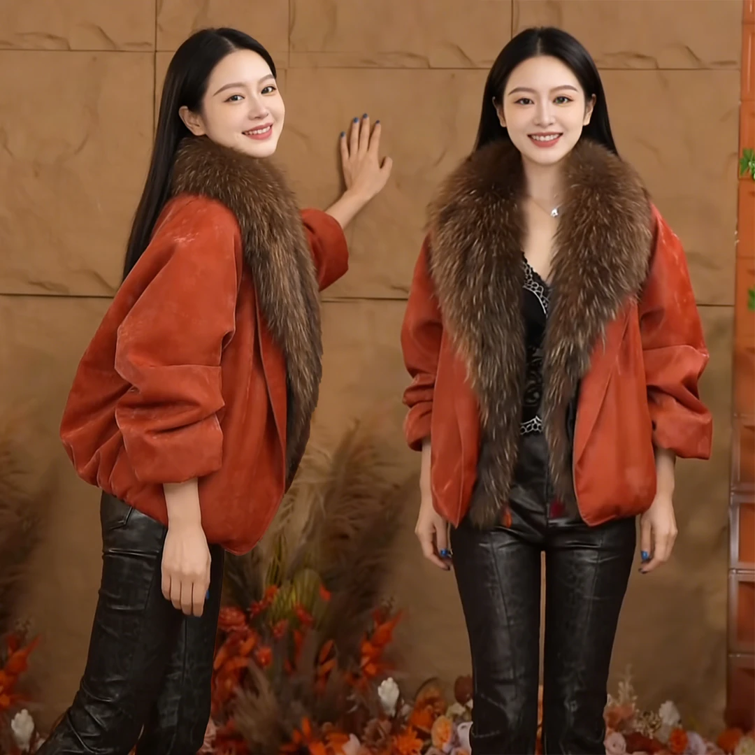 高级感时尚PU皮外套女2025冬季新款加绒宽松显瘦加厚大毛领夹克潮