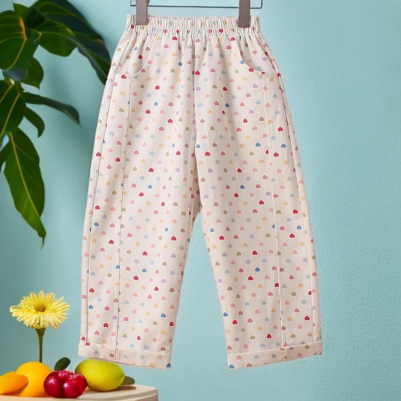 女童纯棉春夏韩版爱心波点休闲裤女宝宝儿童洋气裤子洋气时尚