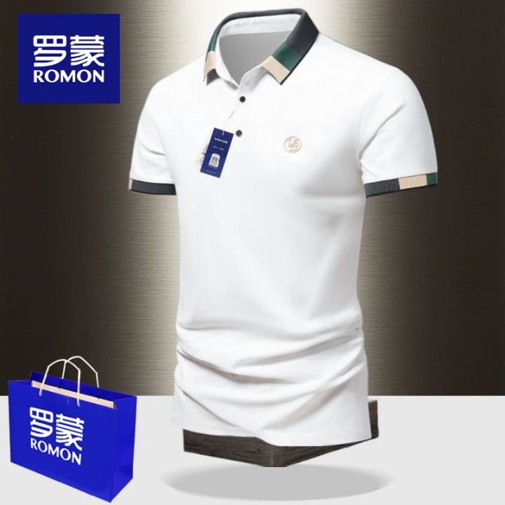 罗蒙2025男春夏季潮牌高端翻领Polo衫翻领商务休闲美式薄短袖T恤