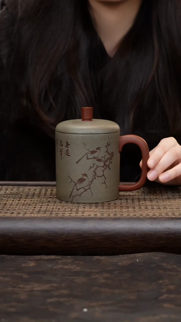 茶杯紫砂底槽青粉浆青段鸟