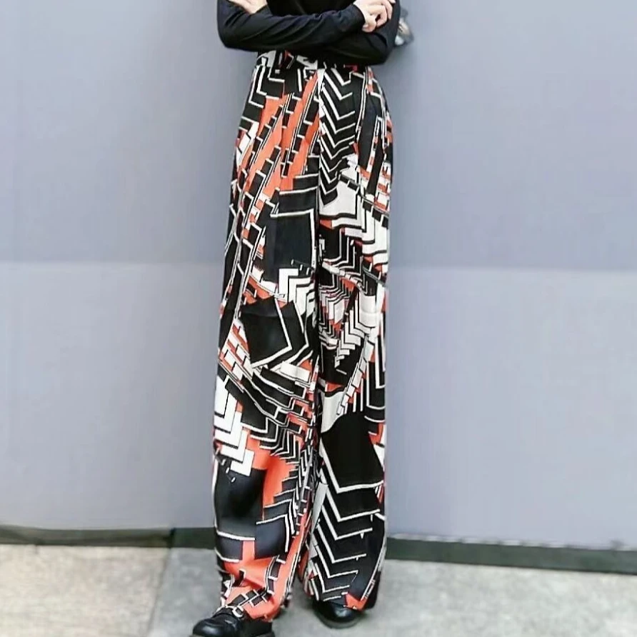 【专柜品质】夏季新款气质高腰宽松休闲裤花色阔腿裤长裤5100461