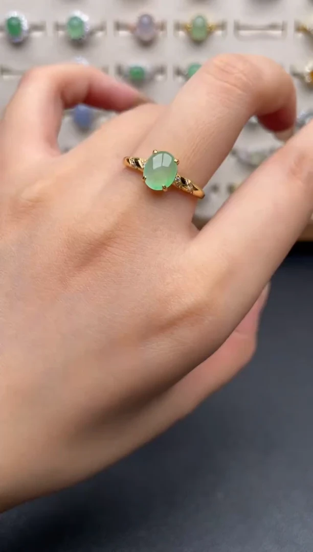 银S925镶嵌戒指翡翠一物一证一礼盒